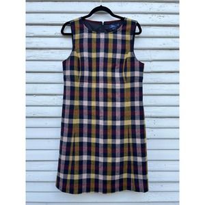 Boden Plaid Pencil Skirt Dress in Navy, Burgundy, Mustard & Cream
